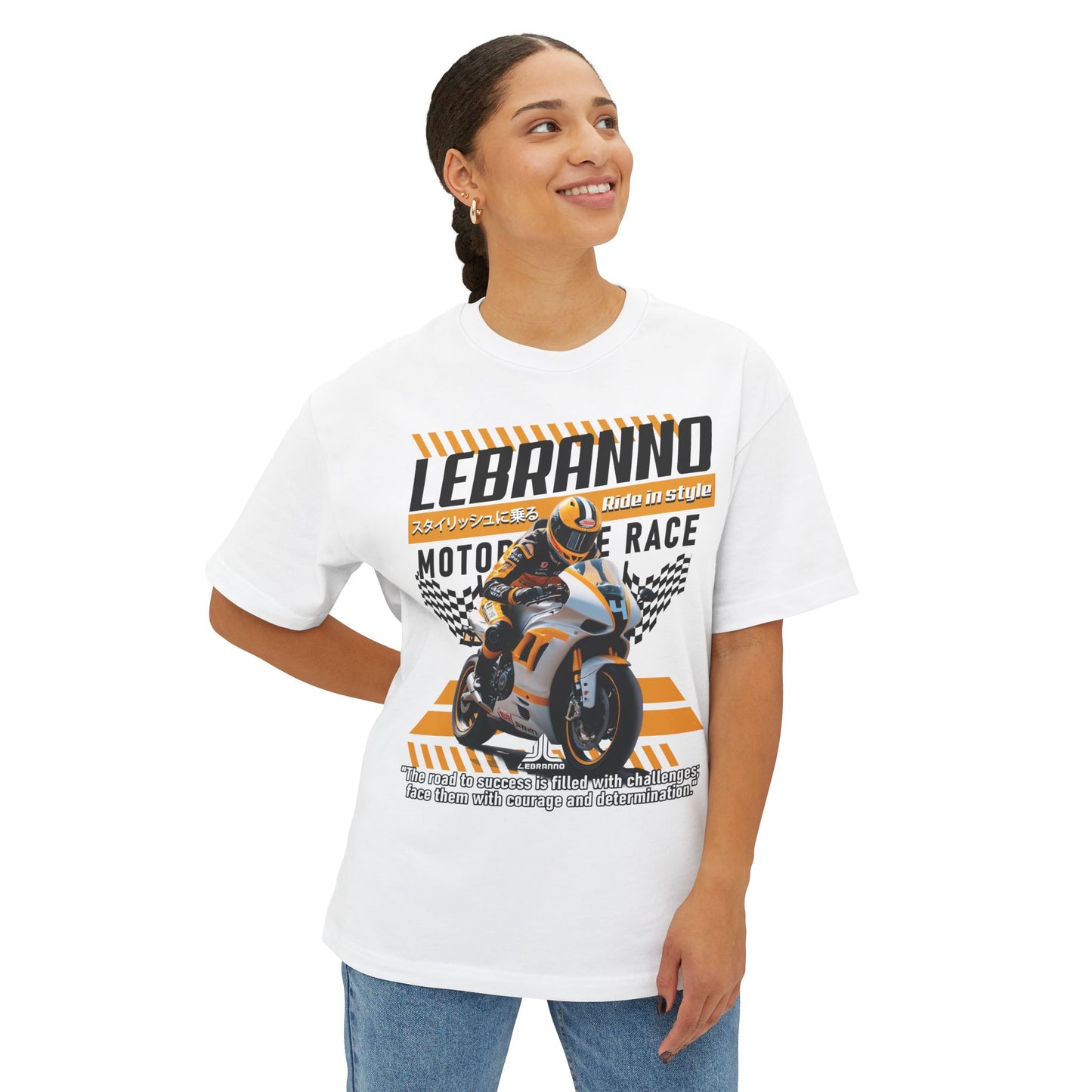 Motorcycle Race Graphic Tee — "LEBRANNO" Racing Rider Design - Road to success