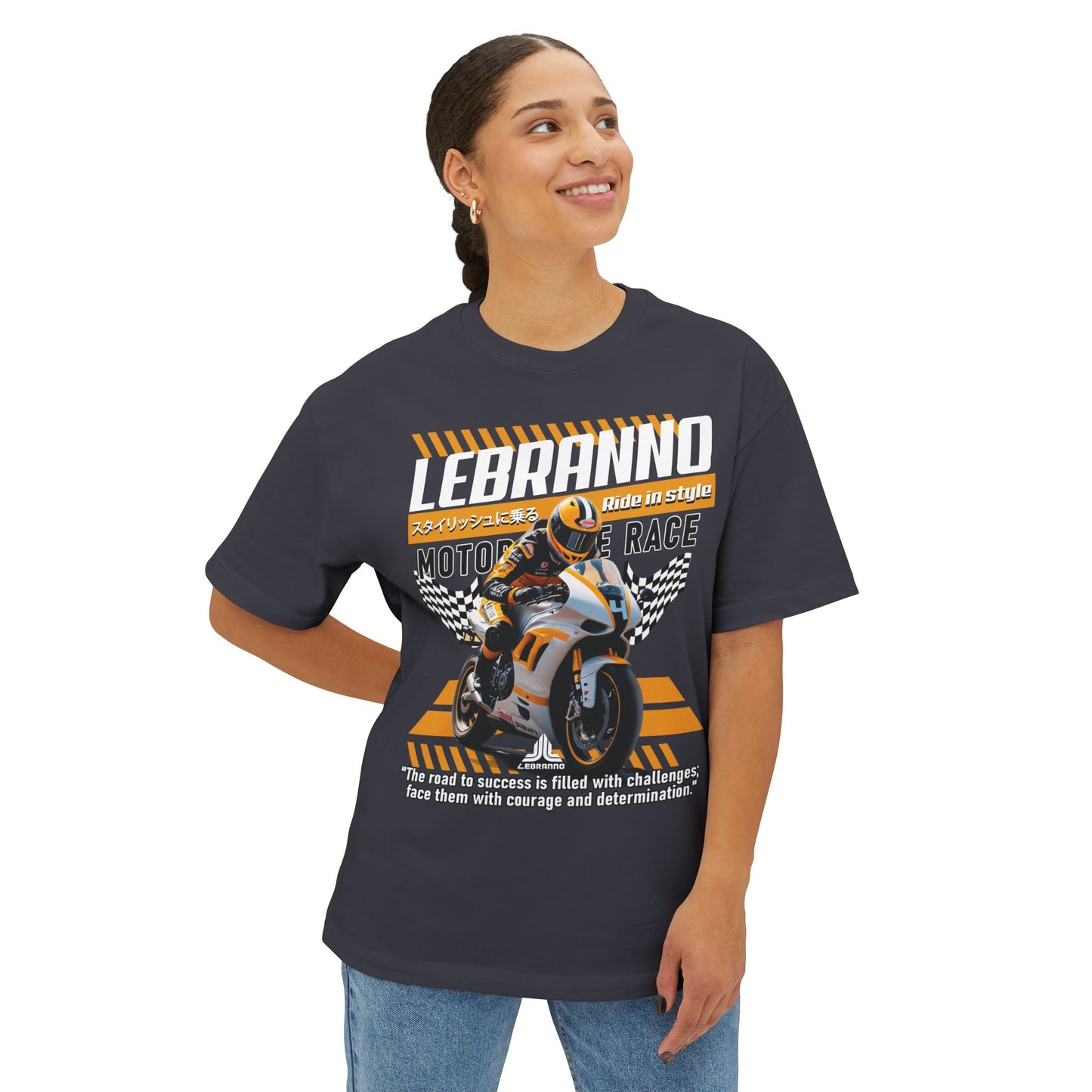 Motorcycle Race Graphic Tee — "LEBRANNO" Racing Rider Design - Road to success