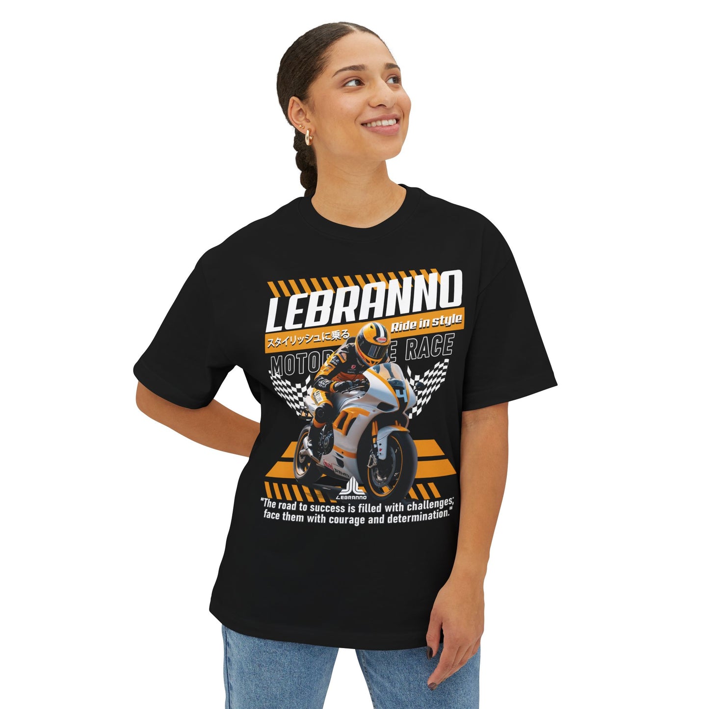 Motorcycle Race Graphic Tee — "LEBRANNO" Racing Rider Design - Road to success