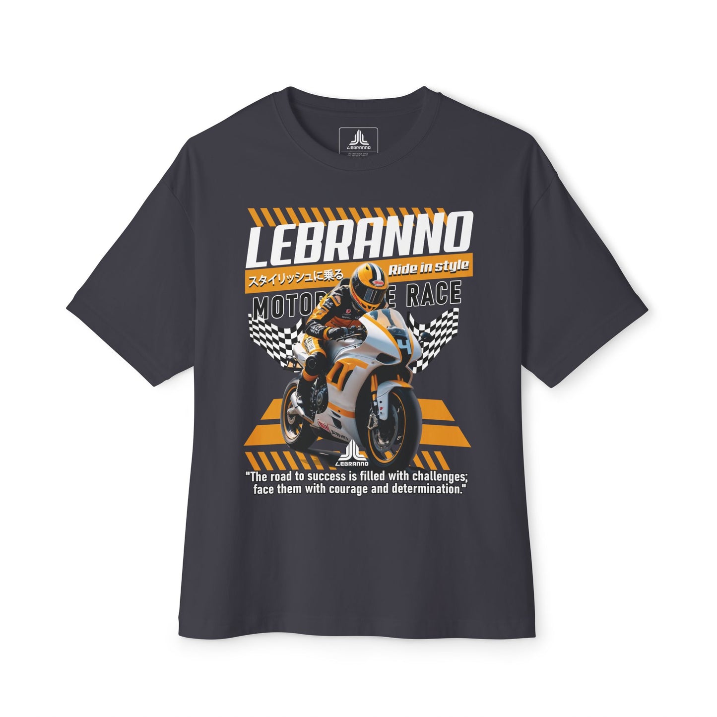 Motorcycle Race Graphic Tee — "LEBRANNO" Racing Rider Design - Road to success