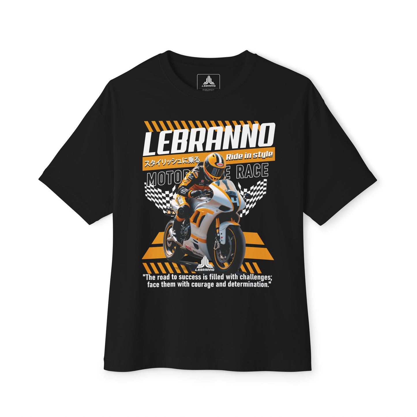 Motorcycle Race Graphic Tee — "LEBRANNO" Racing Rider Design - Road to success