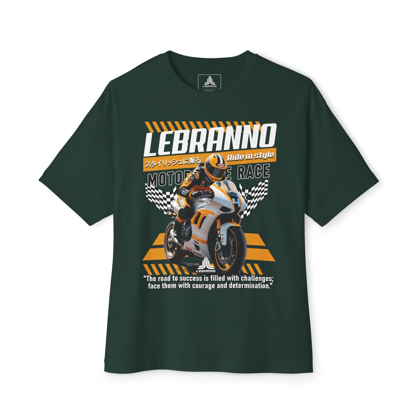 Motorcycle Race Graphic Tee — "LEBRANNO" Racing Rider Design - Road to success