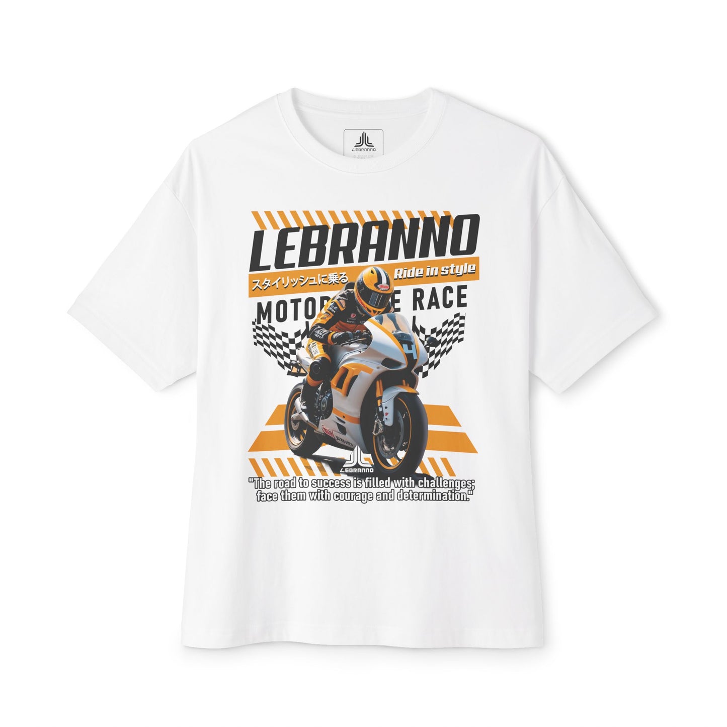 Motorcycle Race Graphic Tee — "LEBRANNO" Racing Rider Design - Road to success