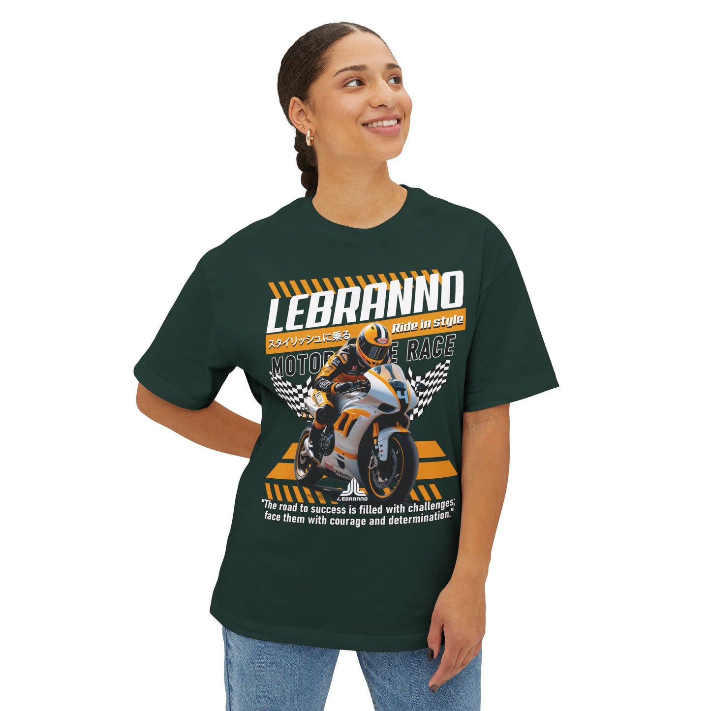 Motorcycle Race Graphic Tee — "LEBRANNO" Racing Rider Design - Road to success